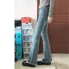 Jeans Acampanados Elásticos con Borde Deshilachado Negros y Grises para Mujer, Nuevo Estilo de Primavera, Tallas Grandes, Adelgazantes, Talla Grande, Tipo de Cuerpo Pera, Pantalones de Boca de Campana