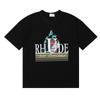 Marca Americana de Street Fashion RH Estilo Retro Carro de Corrida Estampado Gola Redonda Solta Manga Curta Algodão Camiseta Masculina e Feminina para Casais
