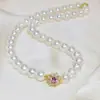 Floco de Neve Rosa e Roxo Cristal Australiano Mar do Sul Branco Dourado Redondo Colar de Luz Forte Simples e Conveniente Colar com Fecho Magnético Corrente Mãe Venda por Atacado