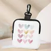Várias Porta-Moedas Estampados com Corações, Bolsas de Armazenamento Impermeáveis de Couro Sintético com Zíper, Mini Bolsas Multifuncionais para Fones de Ouvido