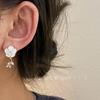 Pendientes de camelia blanca de primavera para mujer, pequeños y frescos, con flores de diamante Mori, al por mayor