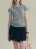 Top de Punto con Cuello Solapa de Manga Corta en Dos Colores, Corte Ajustado, Estilo Sencillo, Cárdigan de Verano para Mujer Petite