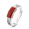 Anillo Abierto de Plata de Ley S925 Yunchaoxuan con Diseño Creativo de Hoja Hueca y Configuración para Piedra Roja del Sur Rectangular Estilo Étnico
