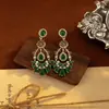 Pendientes Vintage Estilo Francés Turquesa Azul Tachonados con Diamantes con Artesanía Antigua, Colgantes de Oreja de Alta Resistencia con una Estética de Nicho y Toque Étnico