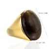 Anillo de acero inoxidable para hombre europeo y americano anillo de acero de titanio obsidiana natural al por mayor en stock