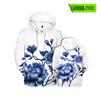 Suéter con capucha 3D de planta azul de marea nacional de Amazon de fuente transfronteriza, sudadera con capucha suelta de primavera y otoño, compatible con personalización