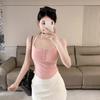 Chaleco de dos piezas con cuello floral falso para mujer, de verano, ajustado, con tirantes pequeños en el interior, estilo Spice Girl, top corto elegante