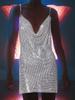 Moda Feminina Plus Size Europeia e Americana Transfronteiriça Vestido Metal Strass Sexy Fenda Saia Slip Corrente Pescoço Saia Paetê