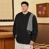 Ropa de moda para hombre de talla grande para otoño e invierno, sudadera con cuello redondo y bloques de color, corte holgado con forro polar, top tipo jersey casual extragrande
