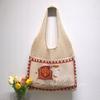 Bolsa de Algodón Tejido Estilo Perezoso Transfronterizo Tailandia Nueva Bolsa Tote Hueca de Hombro Bolsa de Playa para Vacaciones Bolsa Versátil para Mujer