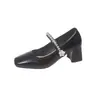 Sapatos Mary Jane de bico quadrado para mulheres, nova coleção primavera/outono 2026, saltos altos versáteis com strass, sapatos de sola grossa para combinar com vestidos, sapatos de salto único populares