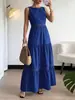 Nuevo Vestido Largo de Color Sólido Elegante sin Mangas con Lazo, Estilo Casual de Resort Europeo y Americano, para Mujer, Primavera y Verano 2026