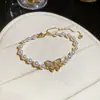 Pulsera Barroca Exquisita de Flor de Zircón y Perla Redonda, Pulsera de Lujo Ligero y Gama Alta, Joyería de Mano Dulce Retro Francesa