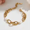 Pulsera de Cubos de Azúcar Estilo Europeo y Americano Acero Inoxidable Chapado en Oro de 18K Perla Pulsera de Cadena Cubana Gruesa Joyería Versátil Ins