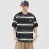 Playera a Rayas para Hombre Nuevo Estilo Americano Marca de Moda para Hombre Cuello Redondo Media Manga Holgada Casual Estilo Hong Kong Manga Corta para Hombre Ins Verano