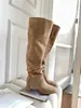 Botas de tacón alto adelgazantes de nuevo estilo con circunferencia de pantorrilla ancha, tacón grueso, botas de caña alta, botas de montar de tacón alto, puntera cuadrada y botas largas de pantorrilla ancha