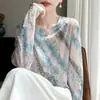Suéter de Punto Fino con Cuello Redondo y Manga Larga para Mujer, Nueva Colección Primavera/Verano 2026, Estampado Tie-Dye, Top Base Holgado