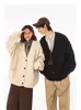 Cardigan de Punto Retro Estilo Coreano Preppy con Cuello en V para Mujer en Otoño Holgado Casual Versátil Chaqueta de Punto para Pareja