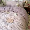 Juego de cama de cuatro piezas estilo Ins hecho de algodón puro, apto para madres y bebés, Clase A, para dormir sin ropa, incluye sábana bajera y funda de edredón, juego de tres piezas para estudiantes de dormitorio, estilo sábana bajera ajustable
