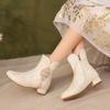 Estilo Antigo Chinês Tendência Dinastia Han Botas Cheongsam Outono e Inverno Novas Botas Femininas Salto Médio Grosso Tecido Estampado Fivela Botas Curtas 28-43 Família