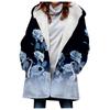 Venda quente transfronteiriça 2023 novo trench coat feminino inverno engrossado estilo europeu e americano folha padrão casaco com capuz atacado