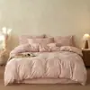 Juego de Cuatro Piezas de Algodón Lavado Jacquard de Mariposas Cuadros Rosa Girly, Juego de Dormitorio Puro Algodón Estilo Sábana de Cama Amigable con la Piel Todo Algodón