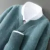 Suéter de Lana 100% Puro con Cuello en V para Hombre Suéter de Punto Holgado Suéter de Cachemira Gris Prenda Superior de Punto Casual de Negocios