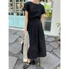 Vestido coreano estilo normcore, cuello redondo, cintura plisada, aspecto adelgazante, manga corta