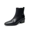Botas Chelsea de Couro Estilo Britânico Melanóide 2026 Outono/Inverno Salto Grosso Salto Médio Para o Trabalho Bico Quadrado Pequeno Botas de Couro Genuíno Femininas