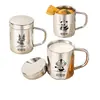 Taza de Agua de Acero Inoxidable 304 de Grado Alimenticio para Niños, Uso Doméstico, con Tapa, Anticaídas, Personalizable con Grabado, Taza de Agua de Doble Capa Antiescaldado para Jardín de Infancia
