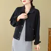 Fotos reales de la nueva colección de otoño: chaqueta de mezclilla versátil de manga larga, estilo holgado y casual, top para mujer, disponible en negro y azul claro