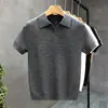 Camisa polo de punto de manga corta con cuello en V para hombre, corte ajustado, estilo de negocios, seda helada transpirable de verano, estilo coreano, moderno, venta al por mayor transfronteriza