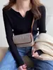 Suéter de Punto de Manga Larga con Cuello en V Nuevo para Otoño e Invierno Estilo Suave de Temperamento para Mujer Camisa Base Ajustada Adelgazante Top Interior