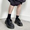 1461 Piel Genuina 3 Ojales Suela Gruesa Plataforma Media Zapatos de Suela Gruesa Negro Piel de Vaca Mismo Estilo para Mujer Zapatos Pequeños de Piel para Mujer