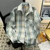Camisa xadrez estilo Hong Kong, corte solto, versão coreana, estilosa, manga longa para primavera e outono, jaqueta moderna e versátil para adolescentes