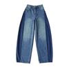Ws9279-25 Otoño Nuevo Retro Americano Lavado Cintura Alta Bloque de Color Sueltos Pierna Ancha Pantalones Cargo de Globo y Jeans