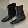 Versión de piel de oveja~Botas Martin de estilo coreano, versátiles, adelgazantes, de punta cuadrada, tacón grueso, botines ajustados, botines Chelsea para mujer