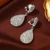 Moda Lujo Borla Larga Pedrería Clip para Oreja Pendientes Colgantes Elegantes de Gota de Agua para Mujer Pendientes Exagerados de Novia