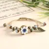 Pulsera de Cerámica Hecha a Mano con Cuentas, Estilo Antiguo Étnico, Flor Incrustada en Piedra, para Mujeres, Estilo a Juego para Novias, Diseño Tejido, Suministro Directo del Fabricante