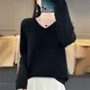 Suéter de punto holgado de color liso con cuello en V y manga corta, suave y acogedor, para otoño e invierno, diseño simple, venta al por mayor transfronteriza