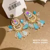 Pendientes de Borla de Cristal Azul con Pintura al Óleo Retro Brillante, Pendientes de Lujo Ligero y de Alta Gama, Pendientes de Lujo Estilo Palacio Europeo y Americano