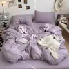 Funda de edredón de color liso casual de cuatro piezas, ropa de cama de una pieza, cama de dormitorio de estudiante, juego de sábanas bajeras individuales de tres piezas