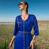 Vestido largo de satén azul real de estilo nuevo con manga media listo para viajar Ropa para mujer en stock