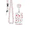 Porta-credencial retráctil de fabricante transfronterizo con diseño de cereza rosa, porta-tarjeta de campus, cordón de poliéster, clip retráctil para credencial, en stock