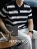 Camisa POLO Clásica de Rayas Huecas de Alta Gama Estilo Old Money Fresca y Transpirable de Punto para Hombre