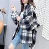Camisa xadrez de lã feminina manga comprida solta primavera e outono tamanho grande casual estilo coreano camisa nova moda casaco superior feminino