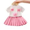 Trajes de Verano Nuevos Lindos Rosados para Niñas Europeos y Americanos Transfronterizos para Niños Pequeños y Medianos Camisetas de Manga Corta + Faldas Rosadas Plisadas