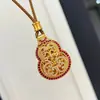 Luxo Leve Retrô Novo Estilo Chinês Antigo Folu Vazado Cheio de Diamante Rubi Cabacinha Corda Trançada Abridor Caro Corrente de Pescoço a Gás