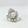 Anillos de perlas naturales de lujo coreanos y europeos para mujer, joyería de circonita al por mayor, anillos abiertos de nicho lujosos estilo Chanel