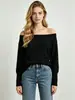 Top de punto de hombro único y descubierto Otoño e Invierno Europeo y Americano para Mujer Suelto Suave Pegajoso Perezoso Suéter Fuente de Fábrica Venta al por Mayor